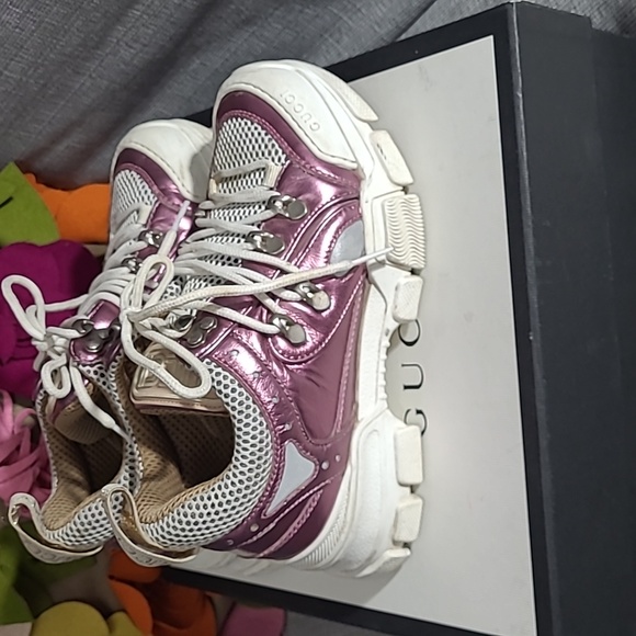GUCCI  FLASHTREK METALLIC LIMITED EDITION PINK WOMENS SHOE'S - Picture 3 of 7